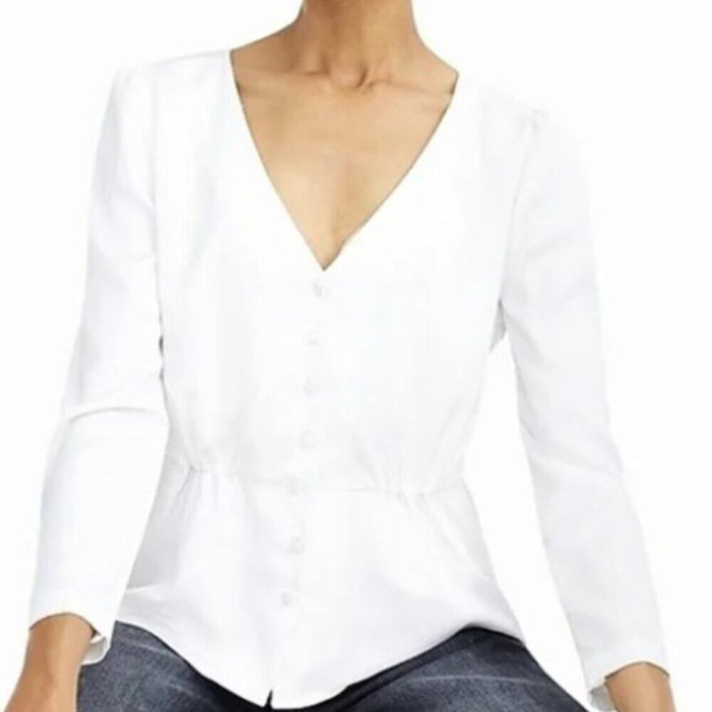 J. Crew Satin Crepe Long Sleeve V-neck Button Down Peplum Top Size 6